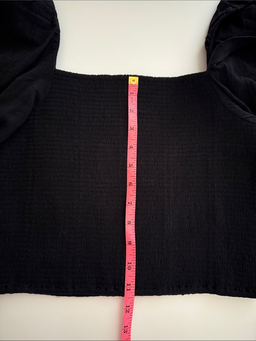 Joie Crop Top Black Shirred Bodice w/ a Square-Neckline Puff Sleeve Cotton Sz L - Picture 5 of 9